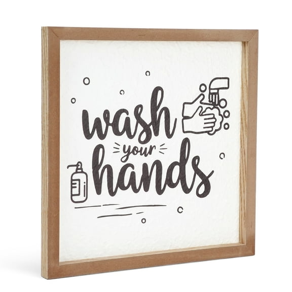 Wooden Bathroom Signs Decor, Rustic Wash Your Hands Wooden Box Sign, Wood Sign Block Plaque for Restroom Toilet Shelf Table Decorative