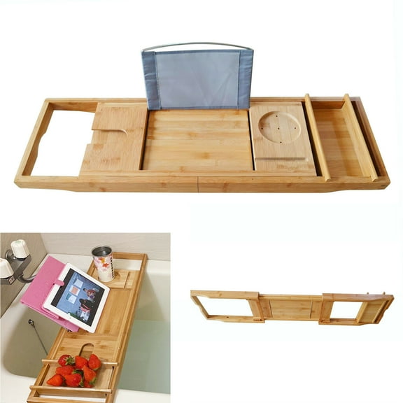 Wooden Bathtub Caddy Tray Adjustable Multifunctional Board Shelf Tablet Holder Retractable Rack Book Wine Glass Holder for Bath Tub