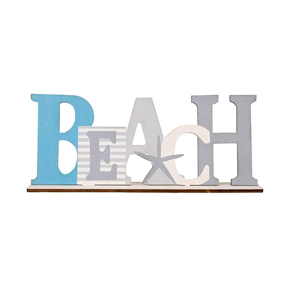 Wooden Beach Sign,Beach Decor for Beach House or Coastal Theme Interior - Ocean, Shells and Starfish Beach Decorations for Home - Beach Bathroom Decor