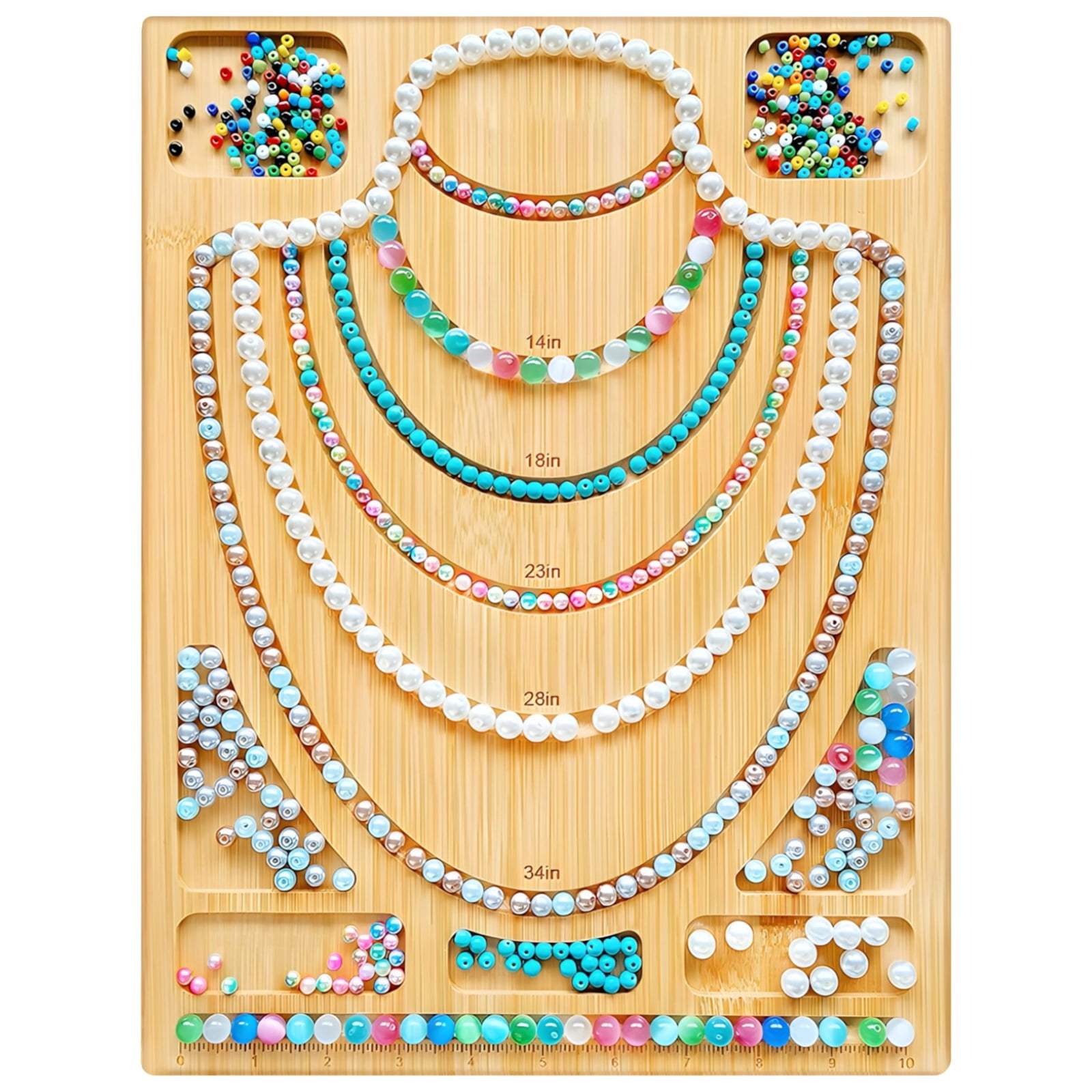 Wooden Bead Board for Jewelry Making, Necklace Beading Tray with Measurement Guides, DIY Wood Beading Board for Bracelet Necklace