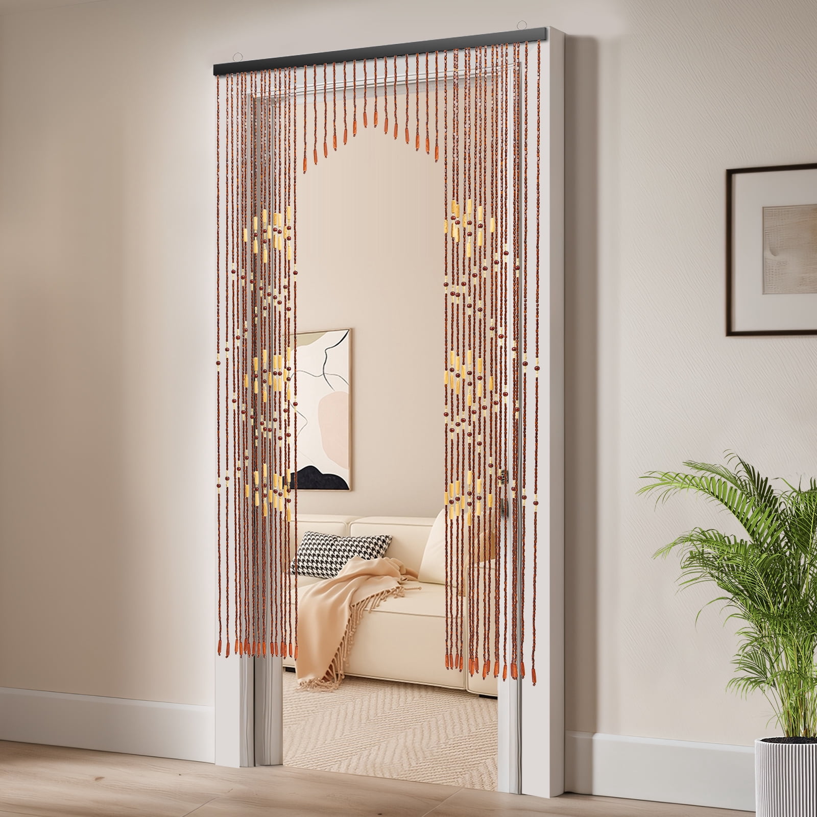 Wooden Bead Curtain, String Door Curtains Beaded, Chinese Classical Coffee for Doorway, Tie Top,  Home Décor