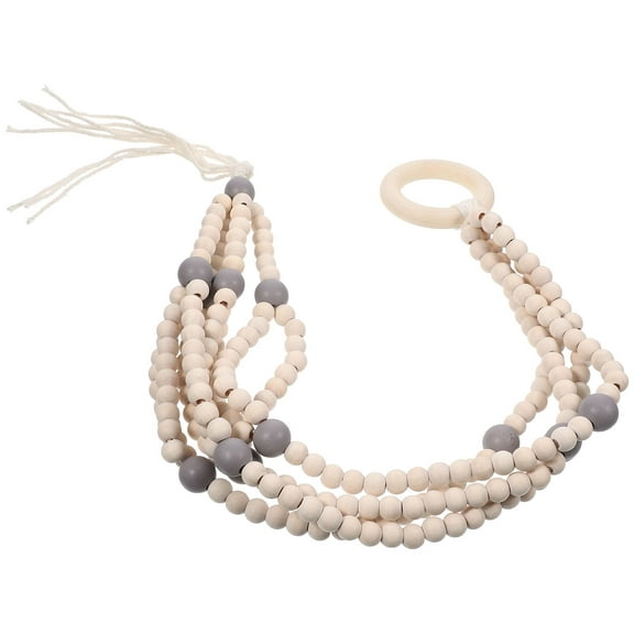 OHOIOLLA Wooden Beads Plant Hanger Grey Woven Flowerpot Holder Indoor Use 1Pcs 16.5x2.2x1.2in