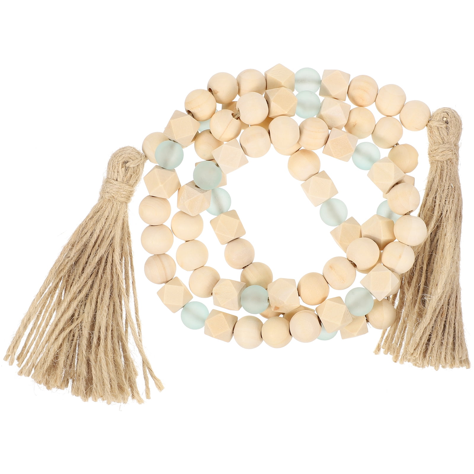 Wooden Bead Garland with Tassel Farmhouse Rustic Wooden Prayer Bead