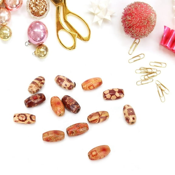 Wooden Bead Painted Bead Diy Craft Diy Material Jewelry Accessory 200Pcs Wood Beads Colorful Painted Mixed Pattern Bead DIY Material Accessories 15x7mm