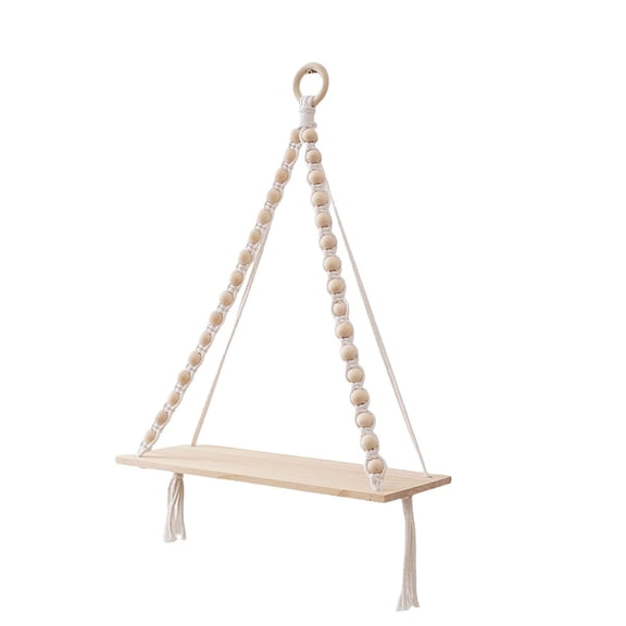 Wooden Bead Simple Woven Tapestry Shelf, Cotton Rope Wall Hanging Shelf, Hotel Living Room, Bedroom, Homestay Decoration
