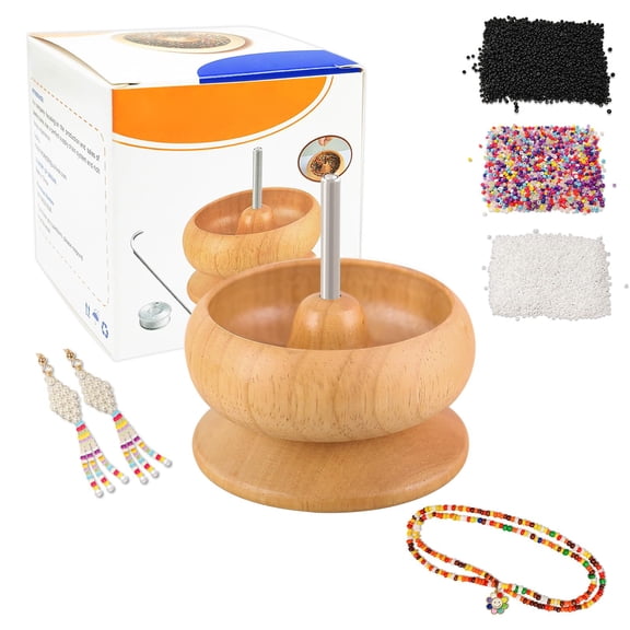 Wooden Bead Spinner, Upgrade Jewelry Making Kit with 2 Big Needles, 8000 Seed Beads, Surprise Gift Pack, Manual Bead Stringing Tool for Making Bracelets, Necklaces, Waist Chains, Crafts