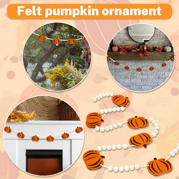 Wooden Bead Wreath Banner with Fall Letters & Felt Pumpkins, Fall Halloween Thanksgiving Garland for Mantel Wall Fireplace, Fall Decor Fall Garland Rustic Fall Decor Autumn Home Decoration with