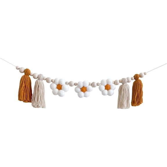 Wooden Beaded Garland with Tassel Bunting Wall Hanging Tassels Banner Nursery Decor Room Bedroom Baby Shower Party Wedding Decorations