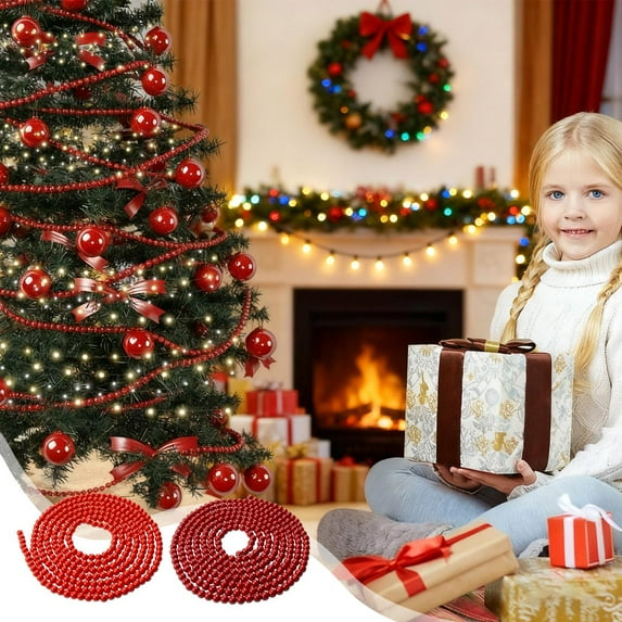 Wooden Beaded String Christmas Wooden Bead Garland 4m Long 1Pcs Red Wooden Beads for Tree Decorations and Home Hanging Decor Rkxzt