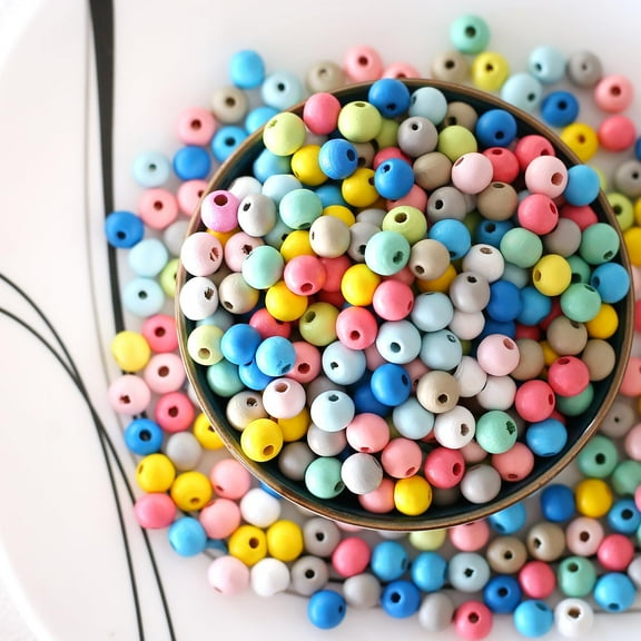 Wooden Beads 100 pcs Assorted Color Round Wood Beads, Painted Hole Round Wood Spacer Beads for DIY Craft, Jewelry Making