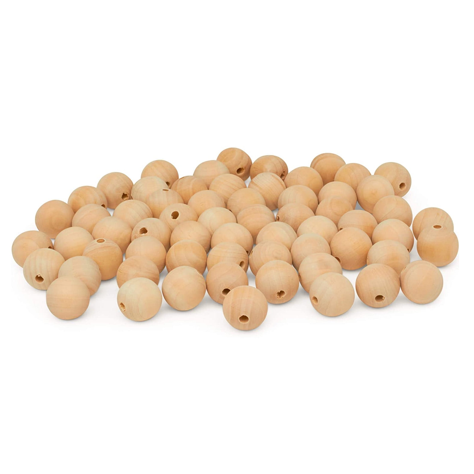 Wooden Beads (25mm) 1 Inch with 3/8 Inch Hole Pack of 100 Unfinished Wooden Bead Supplies Easily Threads, Smooth Natural Finish Paint and Stain by Woodpeckers
