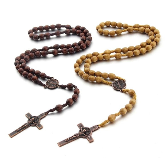 Giaone Hand-made Wooden Rosary Necklaces Cross Christian Prayer for Men Women Jewelry