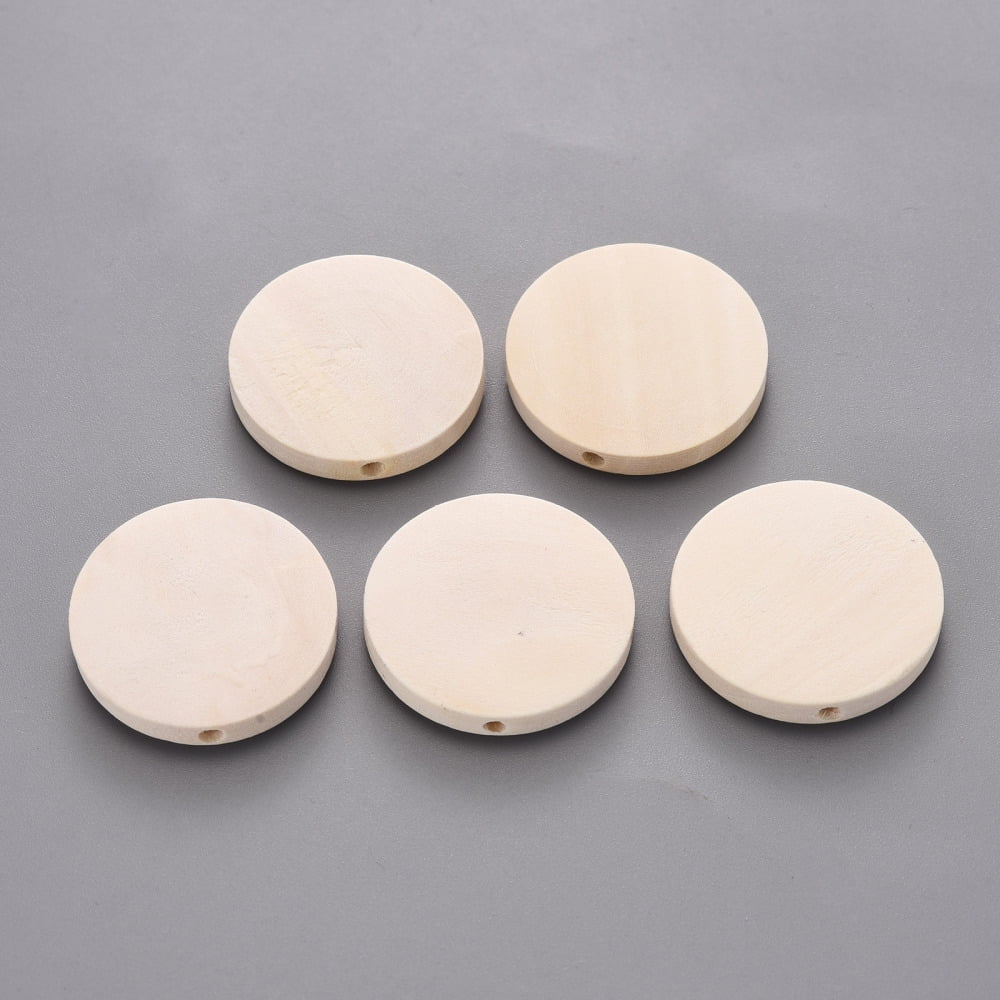 Wooden Beads Undyed Flat Round Antique White 24.5x5mm Hole: 1.6mm 330pcs/500g