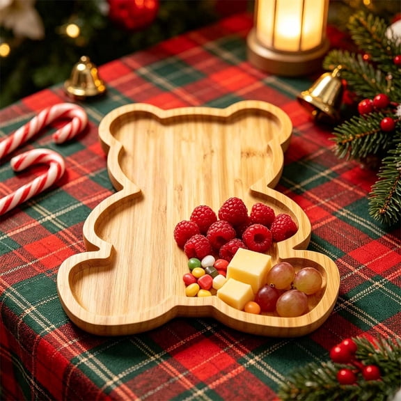 Wooden Bear Charcuterie Board, Teddy Bear Shaped Serving Tray for Snacks Fruit Desserts, Cute Bear Table Decor for Christmas Birthday Party Decorations,9.84"x11.02"