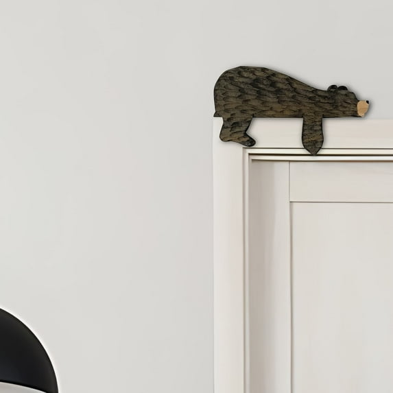 Wooden Bear Door Topper Decoration, Cute Bear Shape Statue, Door Frame Corner Sculpture Bears Over Window Corner Hanging Signs, Rustic Wood Decor Sign for Charming Home Aesthetic