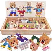 72 Pcs Wooden Dress Up Puzzle, Mix & Match Animal Dress-Up Toys with Storage Box, Educational Montessori Toys, Non-Toxic & Safe, Ideal GiftBear