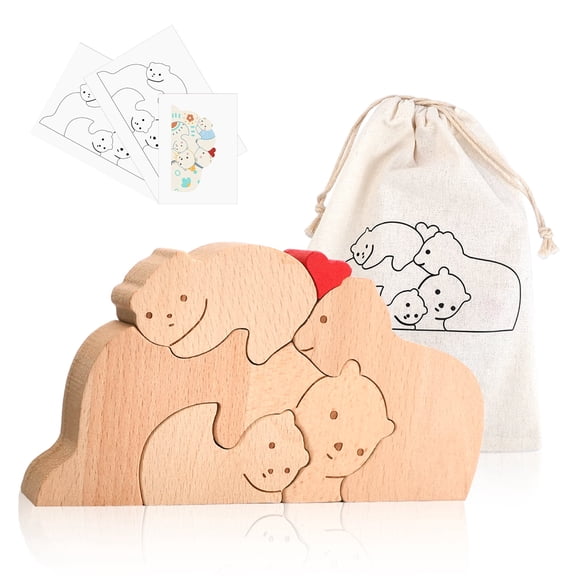 Wooden Bear Family Puzzles, Personalized Hugging Bear Theme Art Puzzle with Diy Gifts, Custom Puzzle Home Table Decor for Dad Mom Couple
