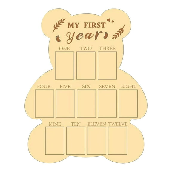 Wooden Bear Head Milestone Photo Frame For Baby's First Year, 33*41*0.4Cm With 12 Monthly Photo Slots, Customizable Keepsake To Capture Growth Memories