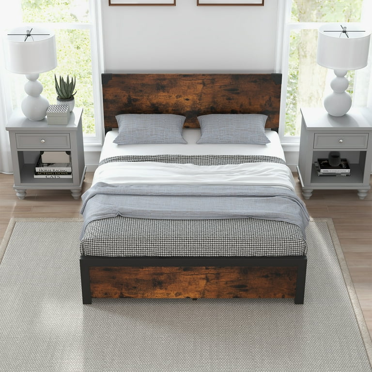 Wooden Bed Double Wooden Bed Template Drawer Storage Bed With 4 drawers Particle Board Headboard and Metal Platform Bed with Large Storage Space No