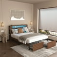 thumbnail image 1 of Wooden Bed Frame Queen Size Farmhouse Platform Bed Frame with Bookcase Shelf & 2 Storage Drawers, Storage LED Light Headboard, Noise Free, No Box Spring Needed and Easy Assembly, Brown, 1 of 6