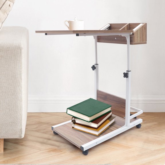 Wooden Bed Side Table C Table with Storage Living Room Bedroom with Wheels