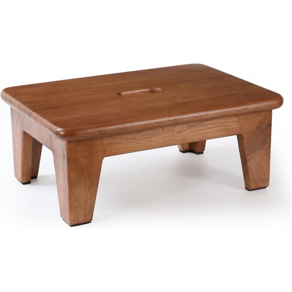 Wooden Bed Step Stool, 16.5"D x 12"W x 6.5"H, Solid Oak Wood, Chocolate Color, Non Slip Mat, One Piece Molding, No Assembly Required