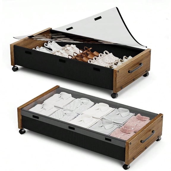 Wooden Under Bed Storage With Wheels Rolling Under The Bed Storage Bins With Removable Lid Metal Under Bed Drawers For Clothes And Shoes In Bedroom Or Living Room Walnut Brown2pack