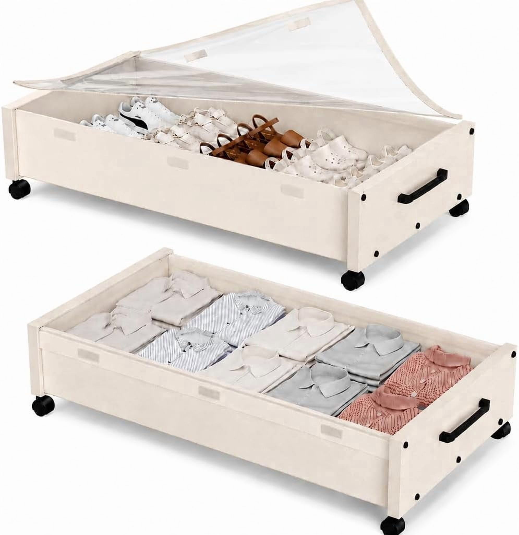 Wooden Under Bed Storage with Wheels, Rolling Underbed Storage Bins ...