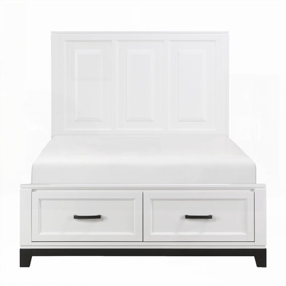 Wooden Bedroom Furniture 1pc - Full Platform Bed with Storage Drawers in White Finish and 2-tone Look