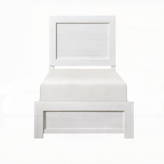 Wooden Bedroom Panel Bed in White Finish, 1pc Bed in a Box