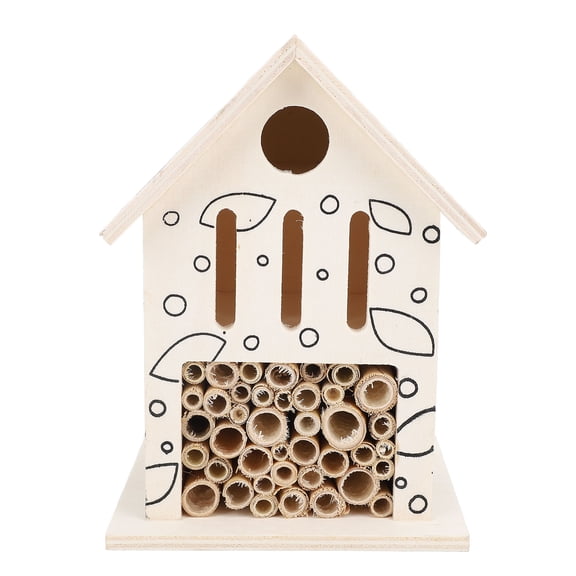 Wooden Bee House Tube Bee Hotel Hanging Safe Solitary Hive Mason Pollinating Habitat for Garden Outdoor Yard Wood Box Decor, 3.9 x 3.9 x 6.1 in (10 x 10 x 15.5 cm)