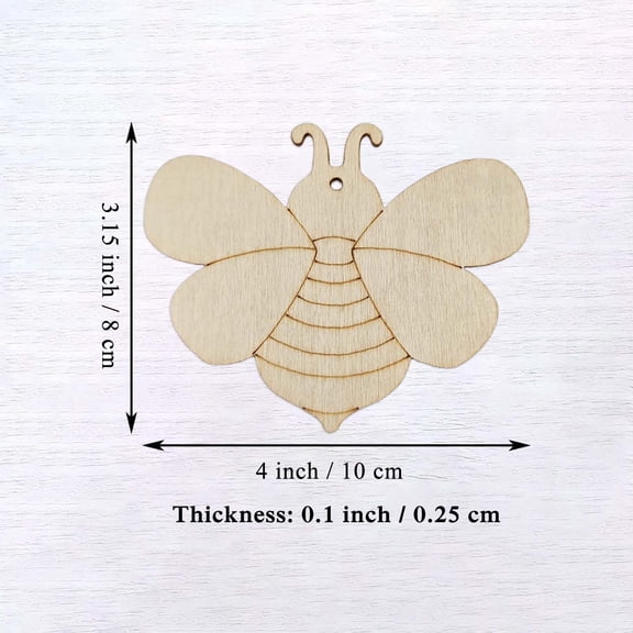 Wooden Bee Shape Cutouts DIY Crafts Hanging Ornaments with Ropes 20 Pack