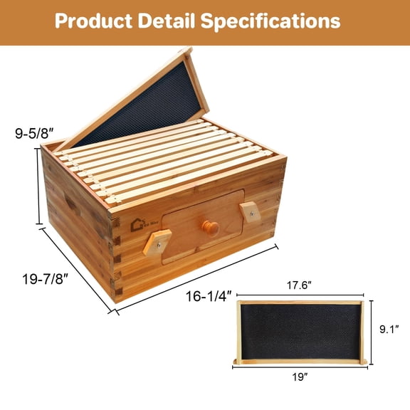 Wooden Beehive Box, 10 Frame Bee Hive Box, Langstroth Beehive with Windows, Langstroth Honey Bee Hive Dipped in Beeswax for Beekeeping Supplement, 1 Deep Box with Window