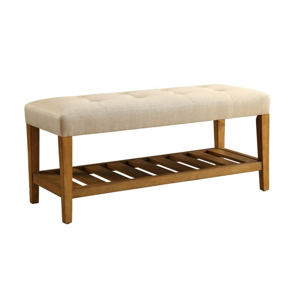 ACME Charla Wood Bench with Storage in Beige and Oak