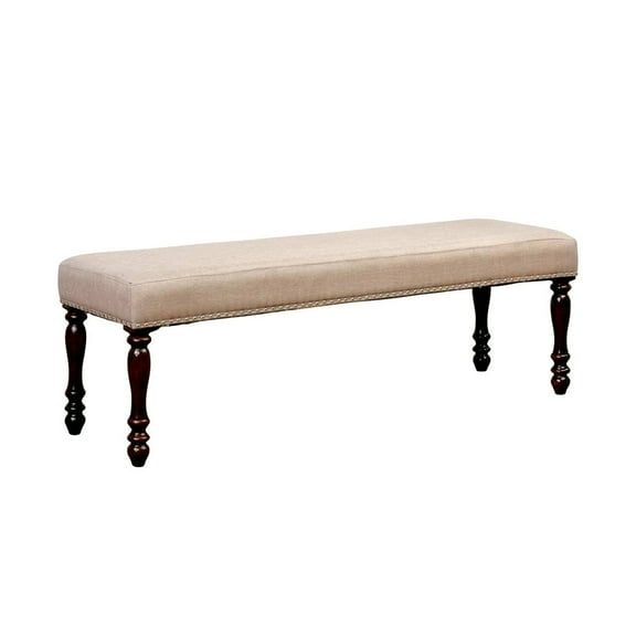 Wooden Bench With Padded Fabric Seat, Cherry Brown - Saltoro Sherpi