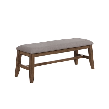 Wooden Bench with Fabric Upholstered Seat and Angled Legs, Brown and Gray - Saltoro Sherpi