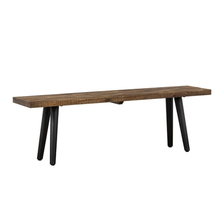 Wooden Bench with Natural Wood Grain Details, Brown and Black