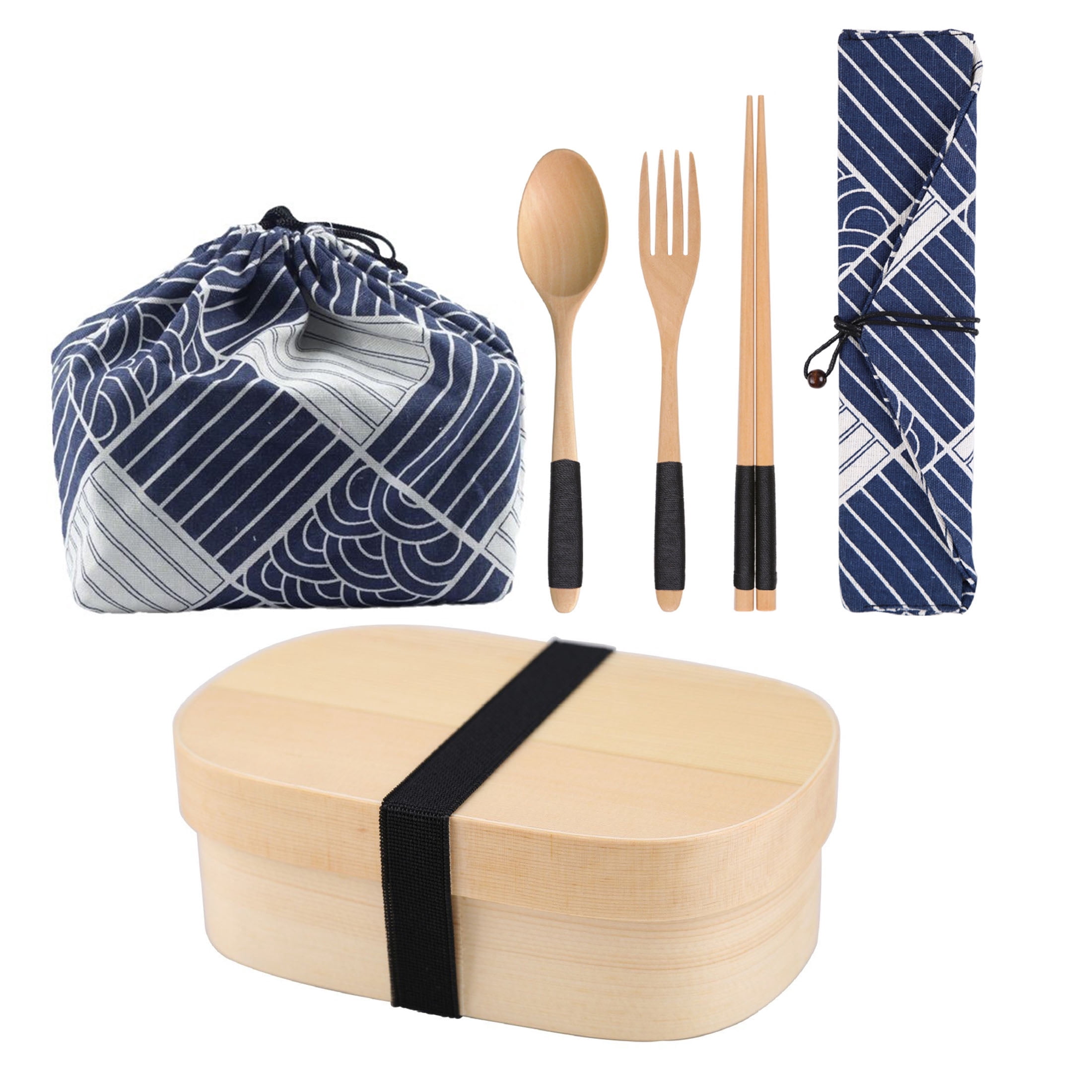 SXDY Wooden Bento Boxes Lunch Box, Japanese Style Food Containers Picnic Box, With Spoon Fork Chopsticks