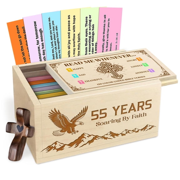 Wooden Bible Verse Birthday Prayer Box with Custom Years, Faith Keepsake Box with Scripture Cards and Wooden Cross, Christian Birthday Gift for Men and Women