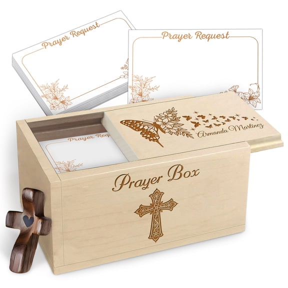 Wooden Bible Verse Box for Granddaughter, Maple Wood Faith Keepsake Box with Inspirational Scripture Cards & Wooden Cross, Meaningful Gift for Daily Reflection and Encouragement