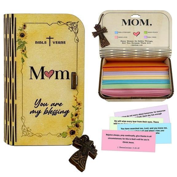 Wooden Bible Verse Box, Mom - You Are My Blessing, Scripture Prayer Cards, Christian Gift for Mother, Religious Mother’s Day Gift