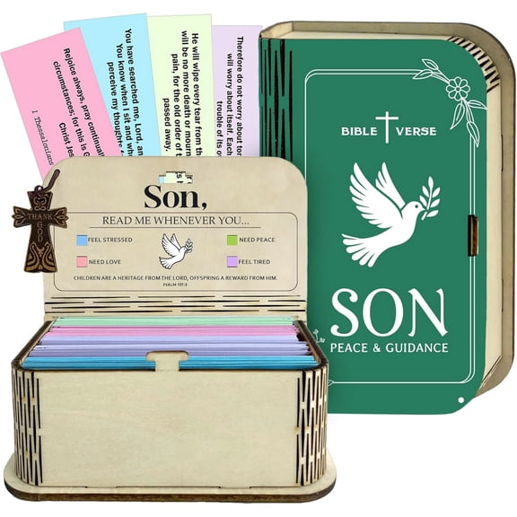 Wooden Bible Verse Box, Scripture Prayer Cards Holder, Note Box for Christian Gift Home Decor