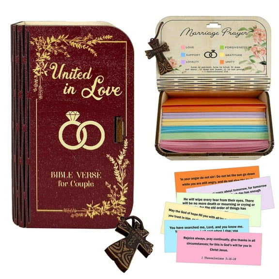 Wooden Bible Verse Box for Couples Marriage Prayer, Faith-Based Devotional Cards for Love, Forgiveness, Christian Gift for Husband & Wife