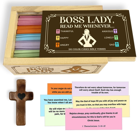 Wooden Bible Verse Prayer Box for Coworker, Maple Wood Faith Keepsake Box with 150 Color-Coded Scripture Cards & Wooden Cross, Thoughtful Workplace Gift for Daily Reflection