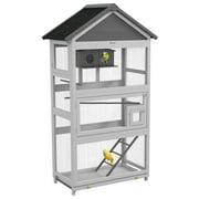Wooden Bird Aviary, 67" Outdoor Bird Cage with Slide-Out Tray, Three Doors, Birdhouse, Ladder, Perches for Finches, Parakeets, Gray