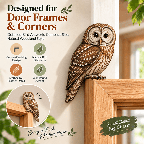 Wooden Bird Door Topper Collection, Owl 2D Door Topper 4.3*4.7'' (1 Pair)