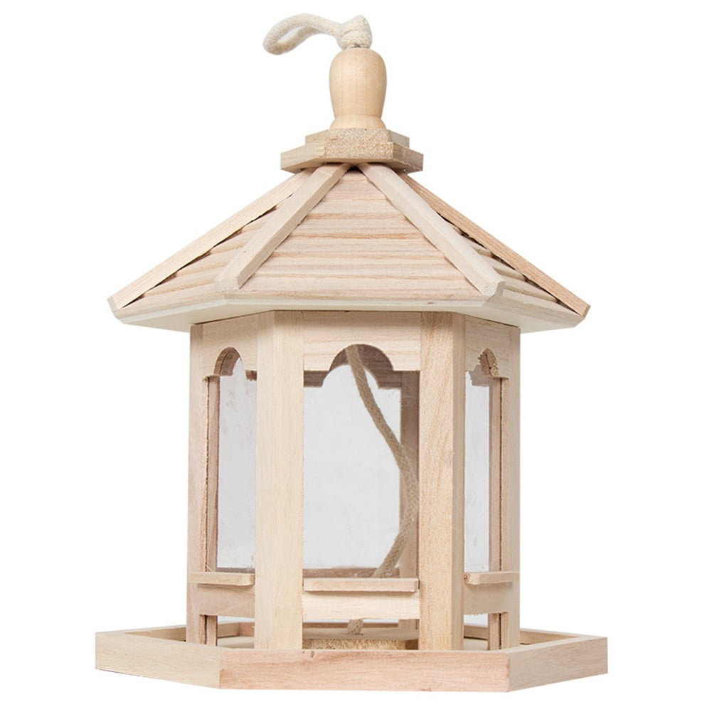 Wooden Bird Feeder for Outdoors Hanging Pastoral Style Bird House Weatherproof