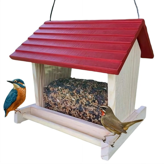 Wooden Bird Feeder for Outside, Weatherproof Hanging Cardinal Bluebird Feeder House for Garden Decoration Yard