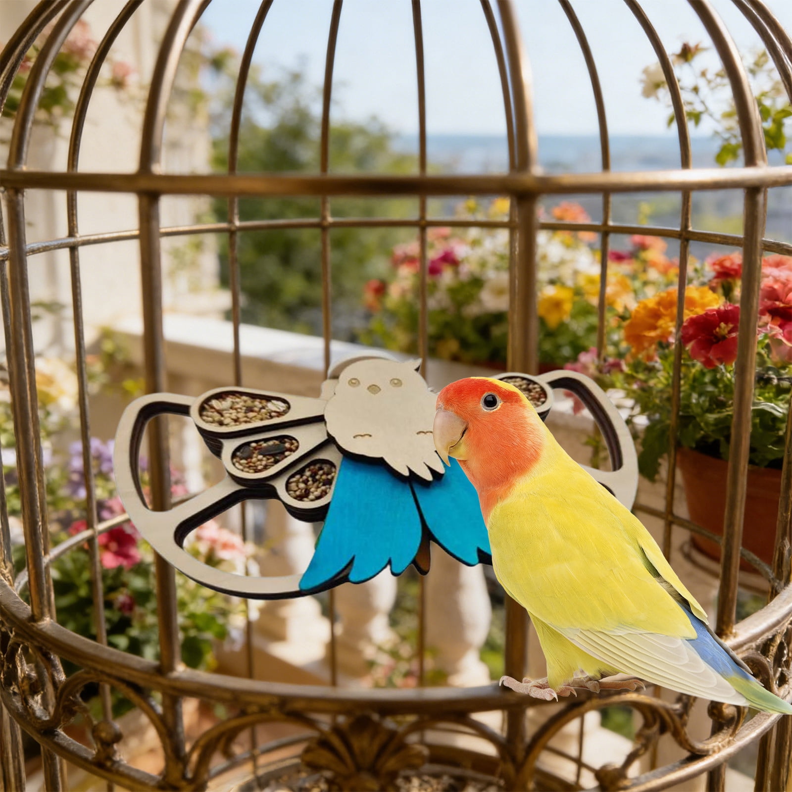 Wooden Bird Foraging Toy Puzzle Feeder Interactive Pet Training Toy Treat Dispenser Activity Enrichment Puzzle Toy for Cage Birds Mental Stimulation Daily Play Exercise Feeding Entertainment Tool