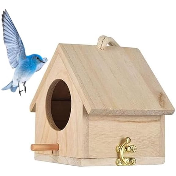 Wooden Bird House, Hanging Birdhouse for Outside, Garden Patio Decorative Nest Box Bird House for Robin Budgie Swallow Little Sparrow Finch Throstle or Medium Size Birds